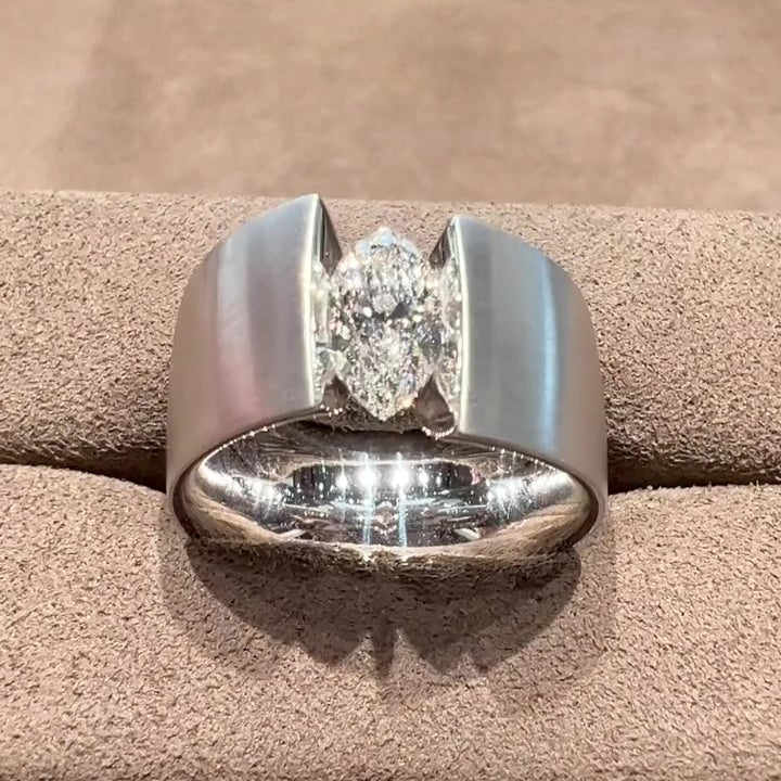 Jzora handmade marquise cut wide band sterling silver men's ring