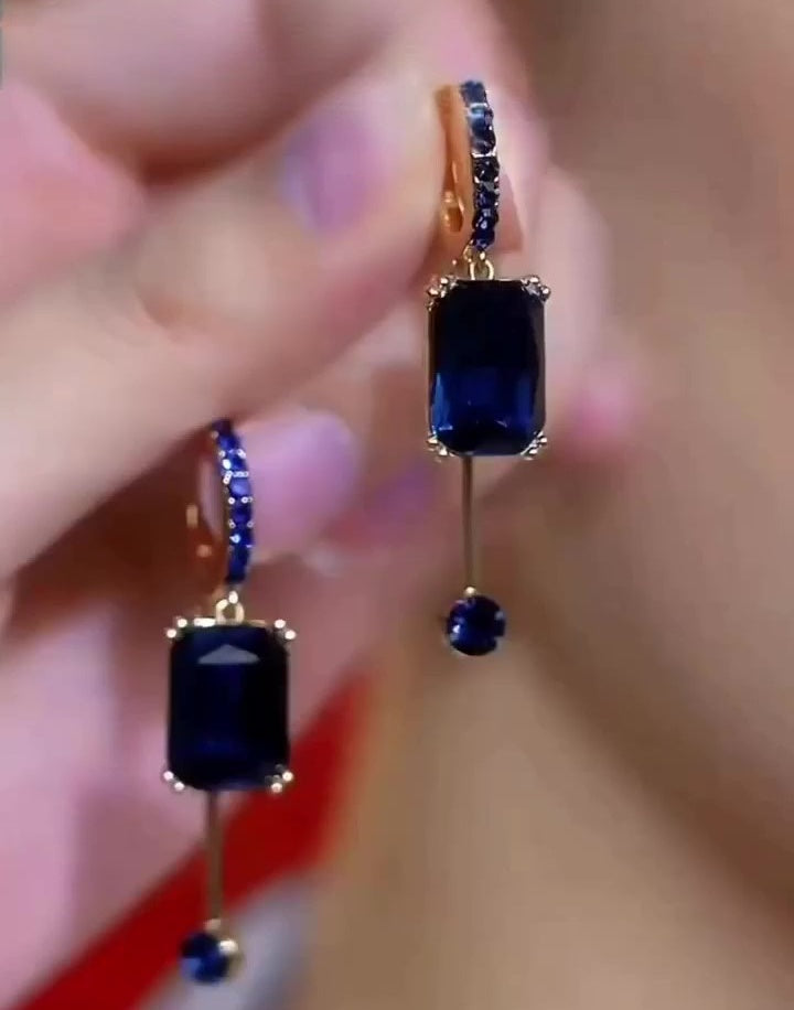 Jzora Handmade Sapphire Radiant Cut Trendy Elegant Earrings