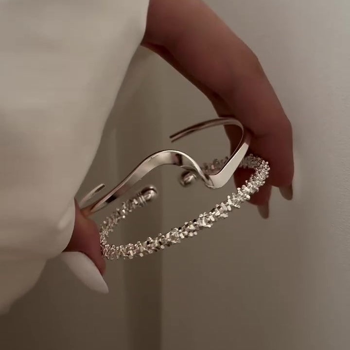 Jzora handmade ripple stackable daily open bracelet