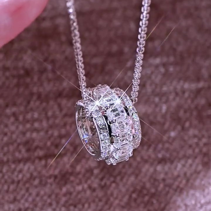 Jzora handmade luxury emerald cut sterling silver necklace