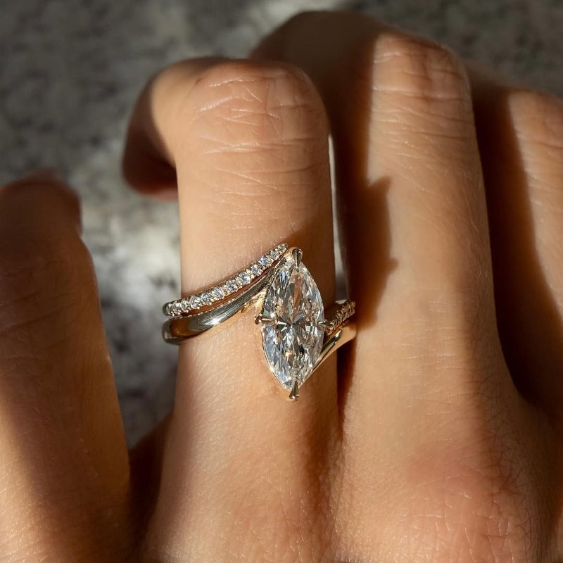 Jzora handmade marquise cut swirl sterling silver ring set
