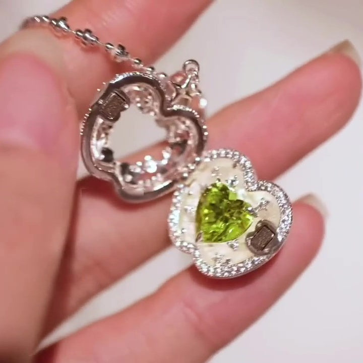 Jzora Handmade Cute Green Apple Openwork Heart Design Necklace