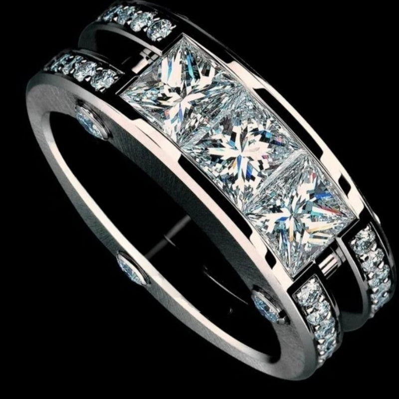 Jzora handmade modern & elegant three stone princess cut men's ring