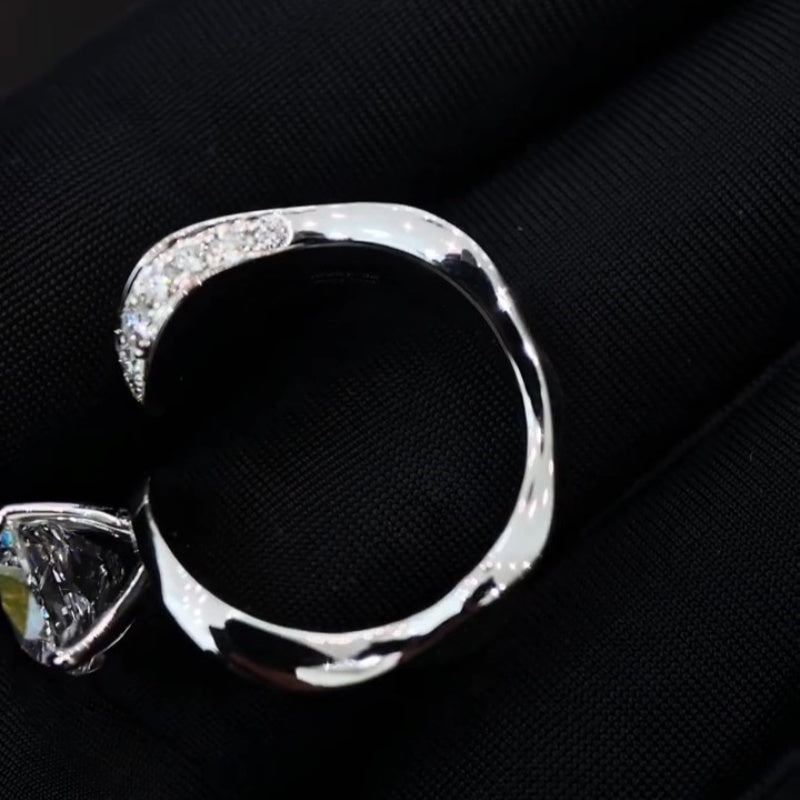 Jzora handmade eclipse wave cushion cut polished & brushed texture open band moissanite sterling silver ring