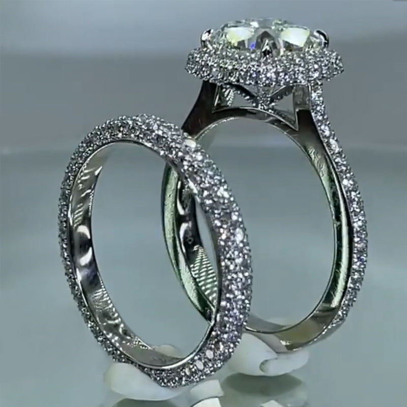 Jzora Handmade Princess Cut Sterling Silver Wedding Ring Bridal Set