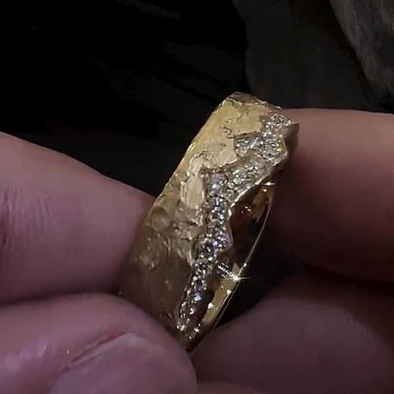 Jzora handmade gold eroding matte finish men's ring