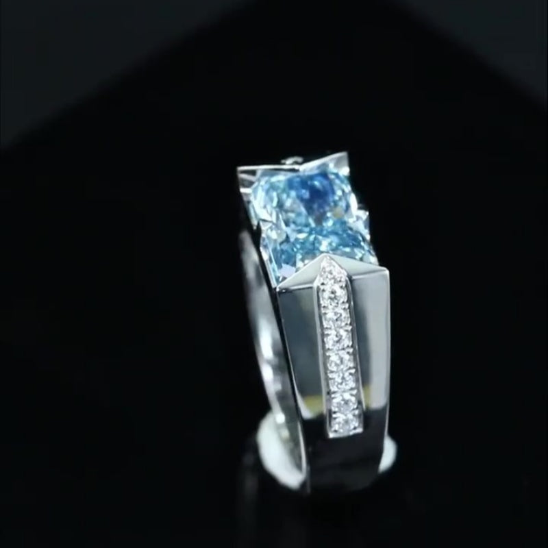 Jzora handmade radiant & luxury blue ice sterling silver men's ring