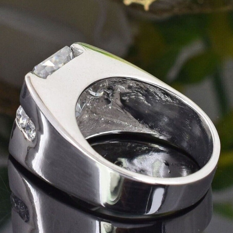 Jzora handmade radiant cut high-shine finish wide band men's ring