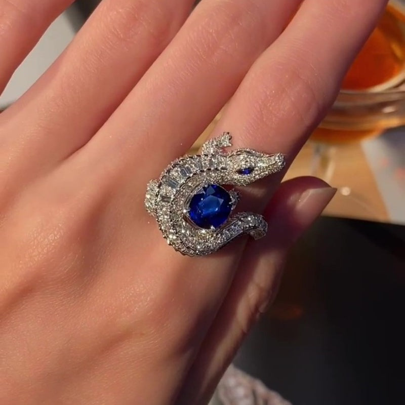 Jzora handmade fierce charm crocodile sapphire statement men's ring
