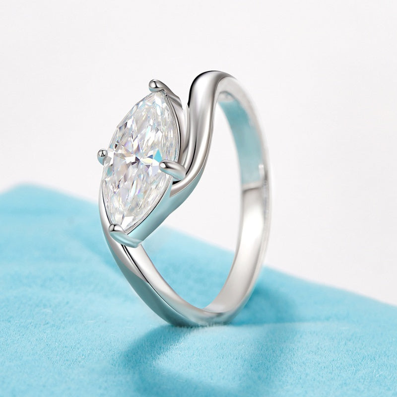 Jzora handmade 2ct marquise cut moissanite chic & elegant sterling silver solitaire ring