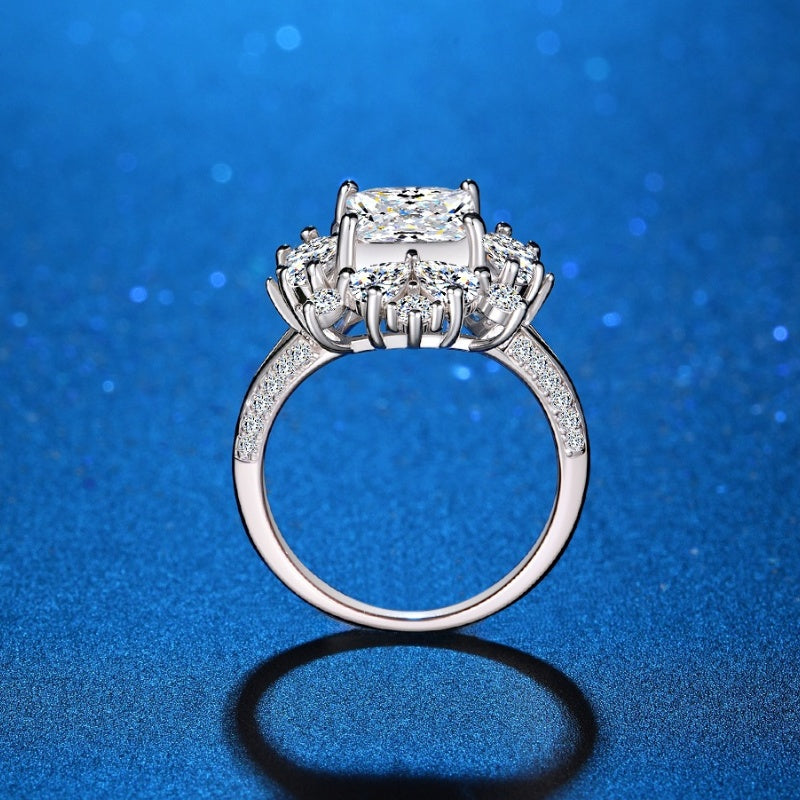 Jzora handmade 2ct princess cut moissanite floral-inspired halo sterling silver ring