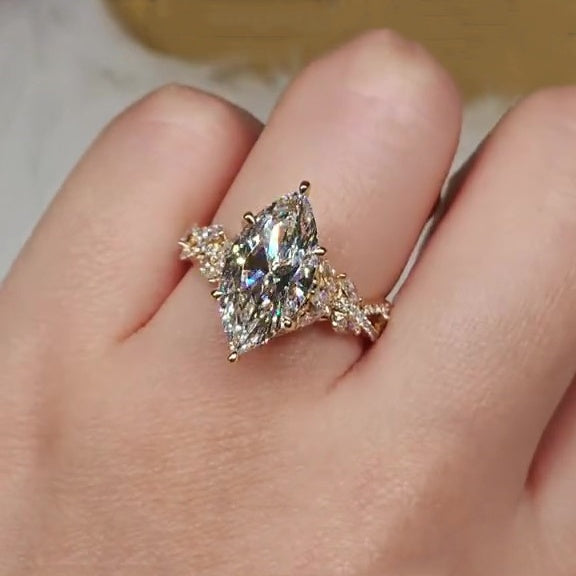 Jzora handmade gold-color 4ct marquise cut Luxury sterling silver ring