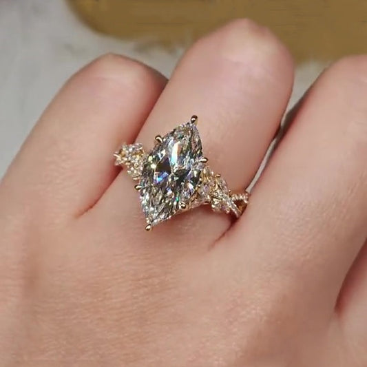 Jzora handmade gold-color 4ct marquise cut Luxury sterling silver ring