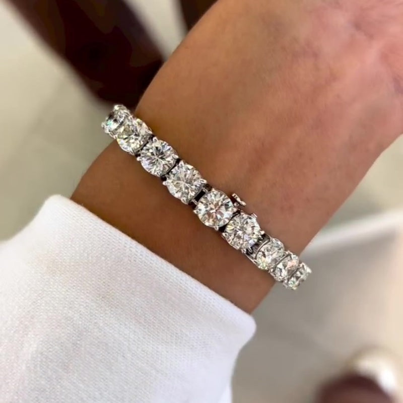 Jzora handmade 30ct round cut multi stone brilliant tennis sterling silver bracelet