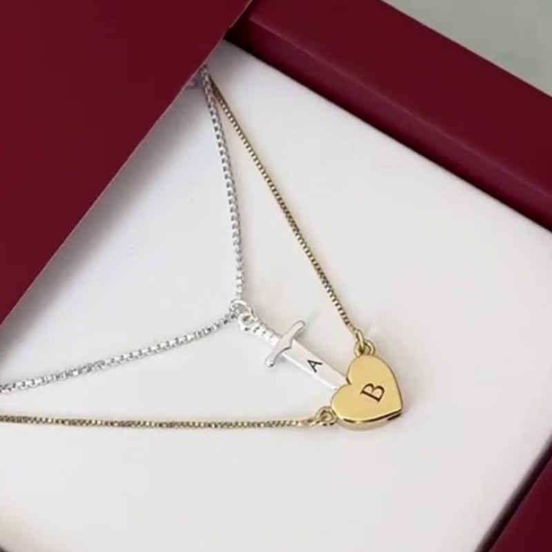 Jzora handmade cross & heart charms personalized two-tone initial necklace