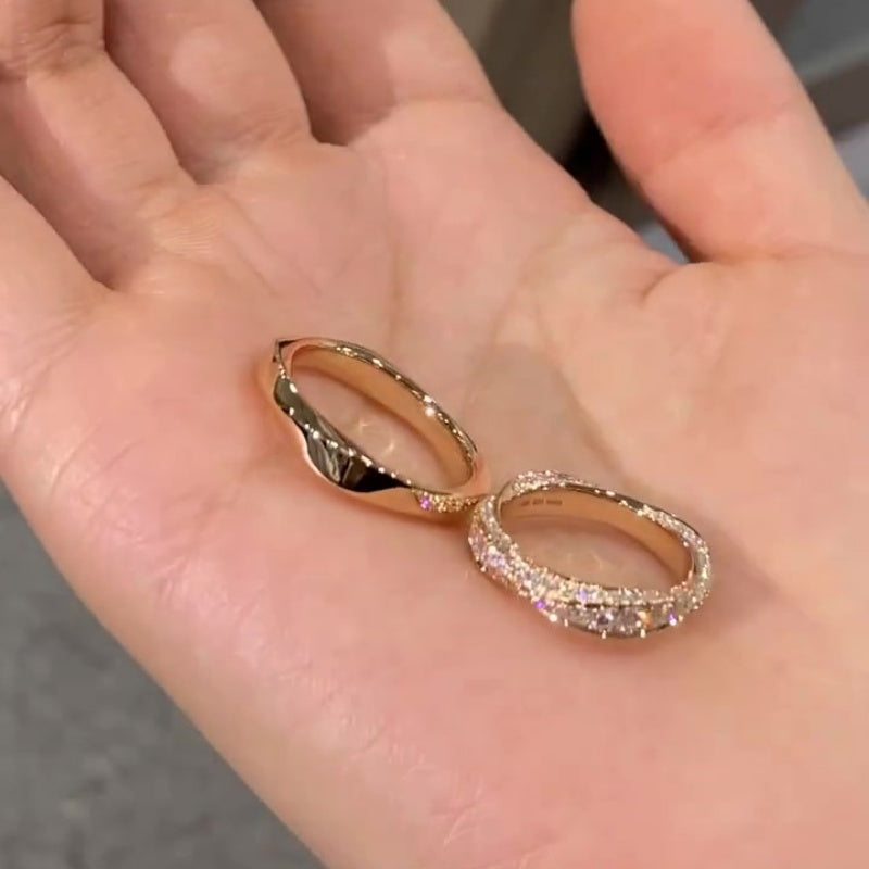 Jzora handmade elegant twist & pavé-set sterling silver couple rings set