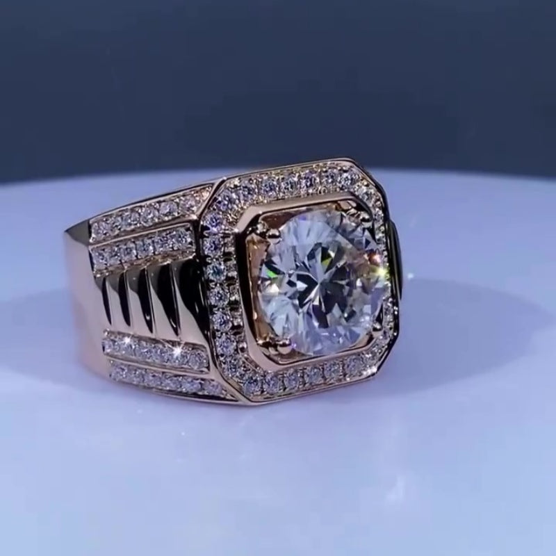 Jzora handmade 5ct round cut pavé setting dazzling men's ring
