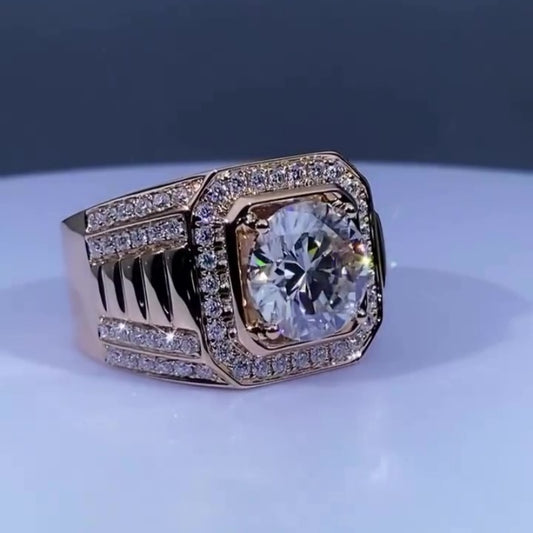 Jzora handmade 5ct round cut pavé setting dazzling men's ring