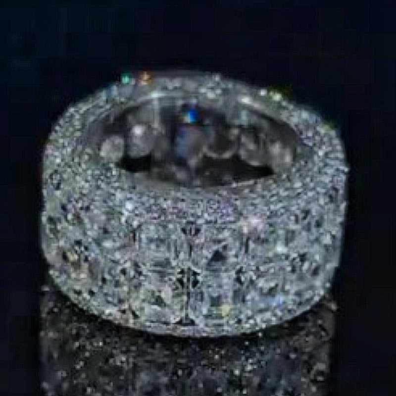Jzora handmade 7ct bold royal iced-out emerald cut men's band ring