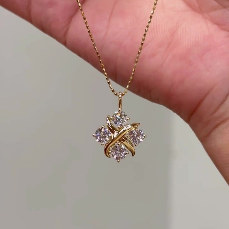 Jzora handmade gold-tone cross round cut cluster moissanite sterling silver necklace