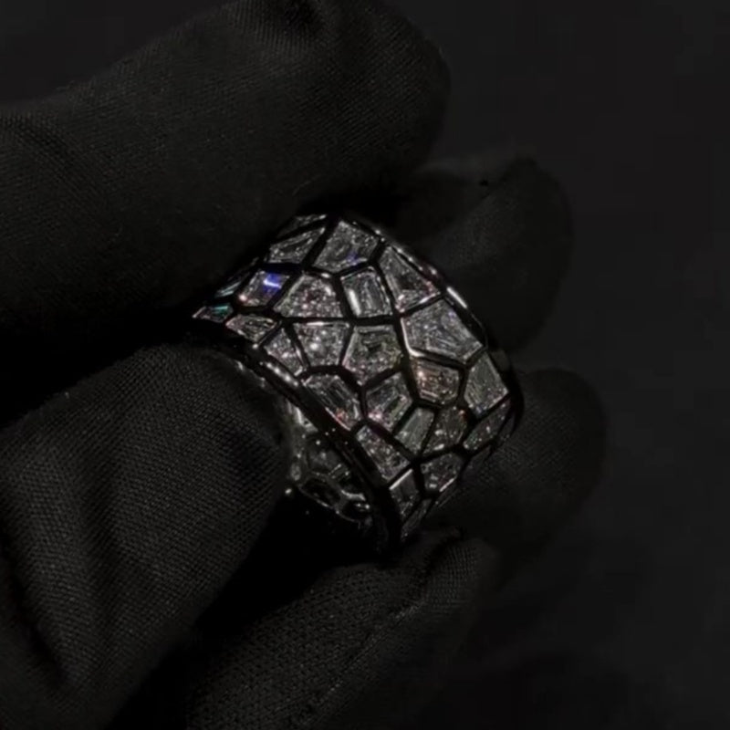 Jzora handmade unconventional random irregular polygon broken mirror men's ring