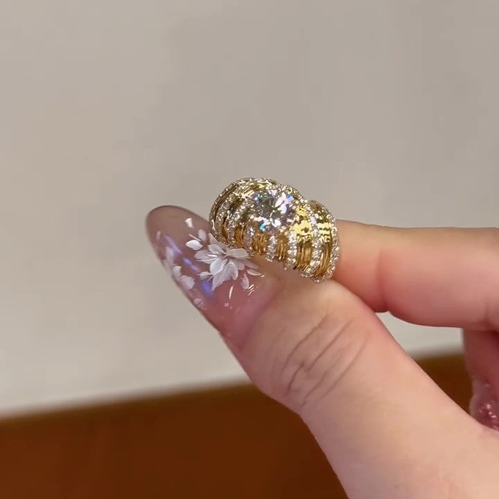 Jzora handmade gold-color round cut retro thick ring