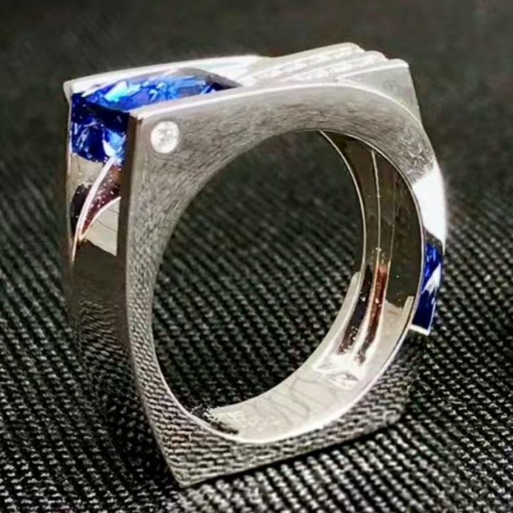 Jzora handmade vintage luxe royal bluefire bold men’s ring
