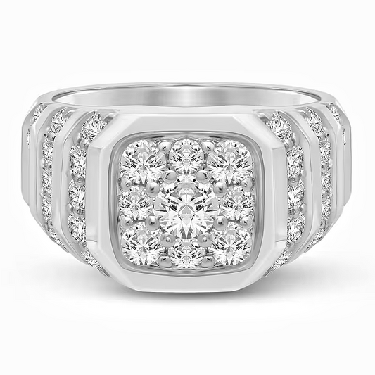 Jzora handmade 2ct multi-row pavé round cut cluster men’s ring