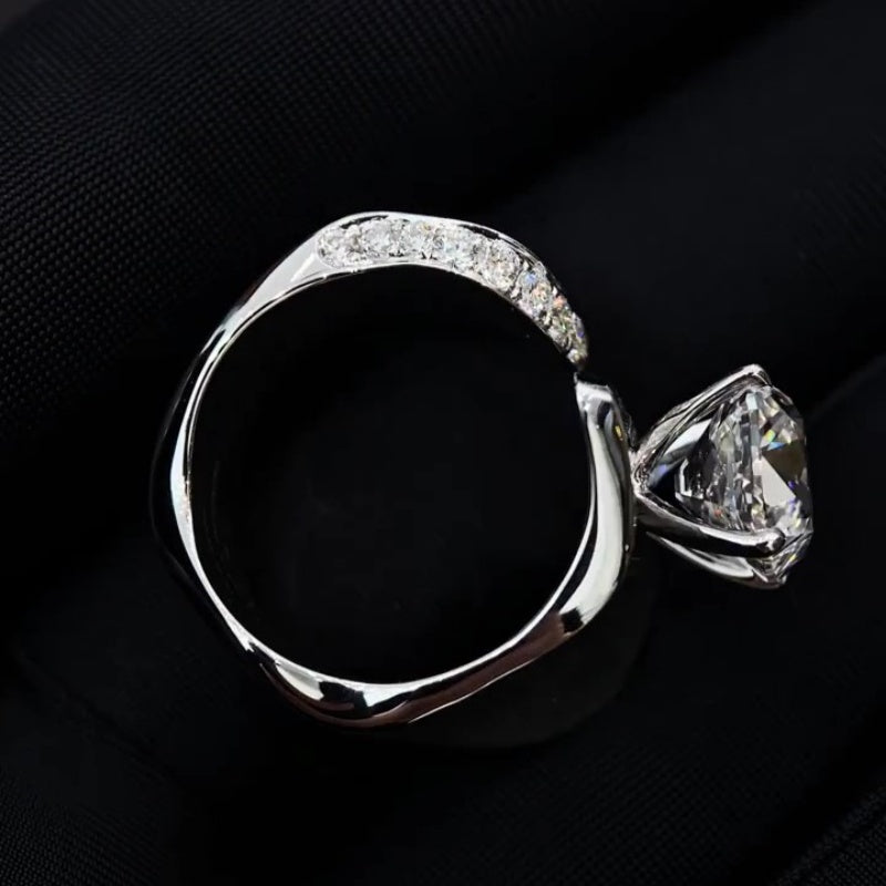 Jzora handmade eclipse wave cushion cut polished & brushed texture open band moissanite sterling silver ring