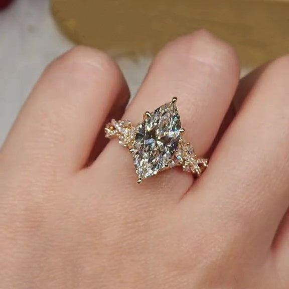 Jzora handmade gold-color 4ct marquise cut Luxury sterling silver ring