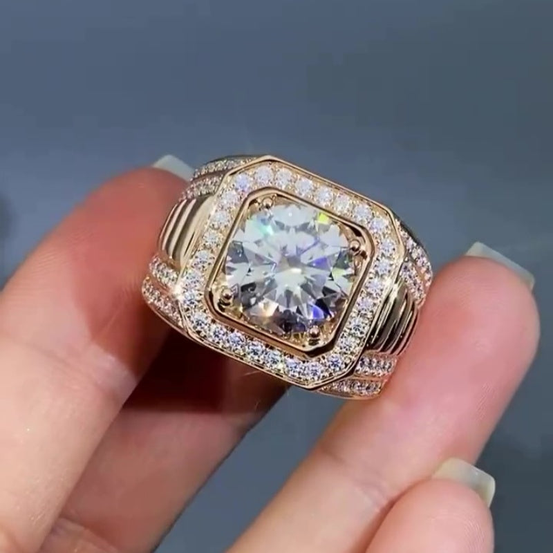 Jzora handmade 5ct round cut pavé setting dazzling men's ring