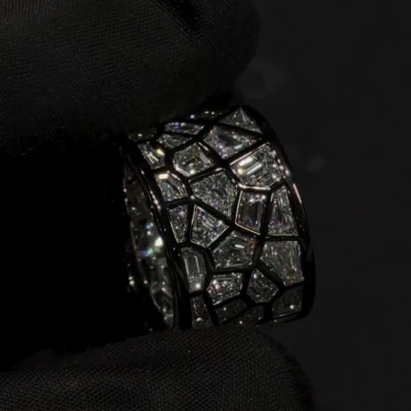 Jzora handmade unconventional random irregular polygon broken mirror men's ring