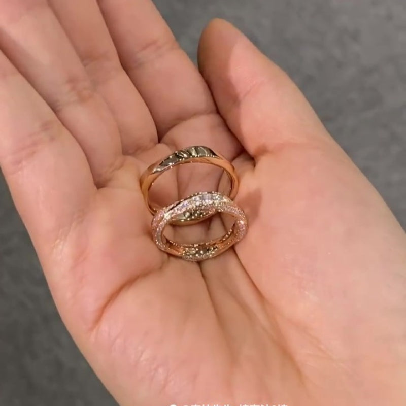 Jzora handmade elegant twist & pavé-set sterling silver couple rings set