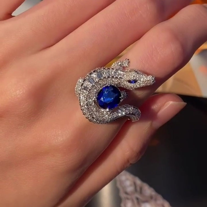 Jzora handmade fierce charm crocodile sapphire statement men's ring