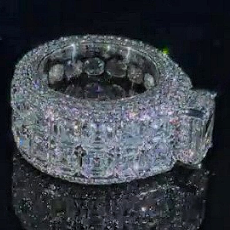 Jzora handmade 7ct bold royal iced-out emerald cut men's band ring