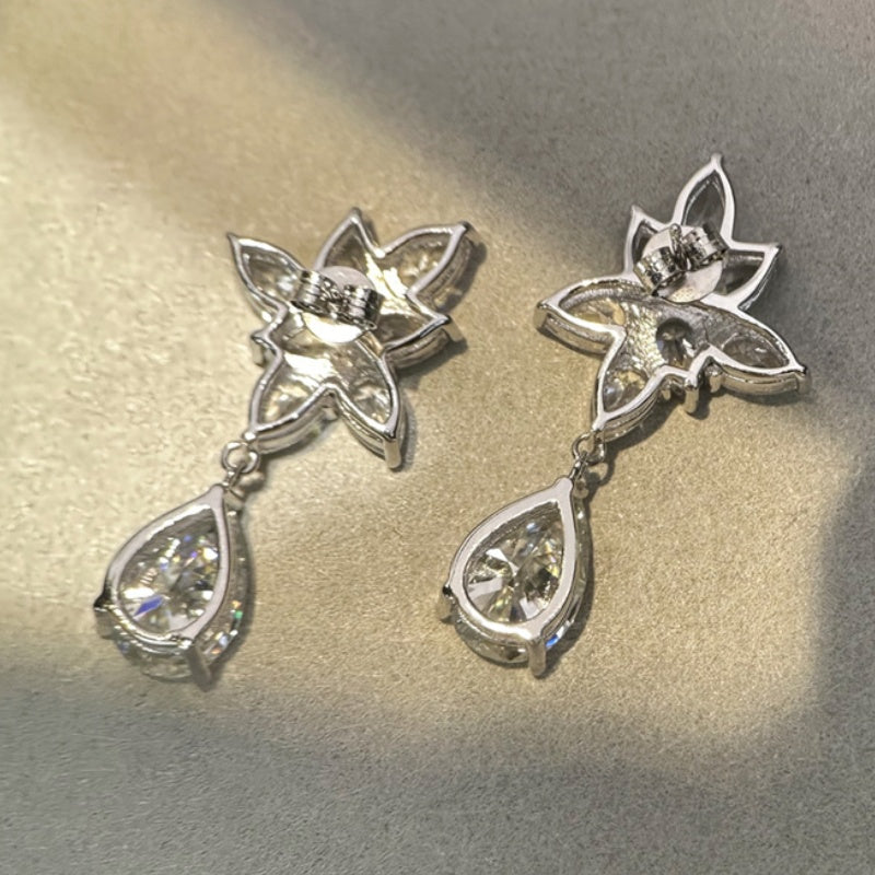 Jzora handmade elegant & glamorous pear cut floral teardrop sterling silver stud earrings