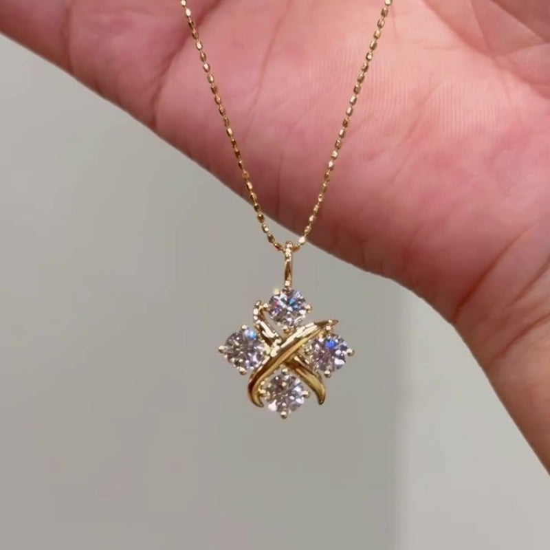 Jzora handmade gold-tone cross round cut cluster moissanite sterling silver necklace