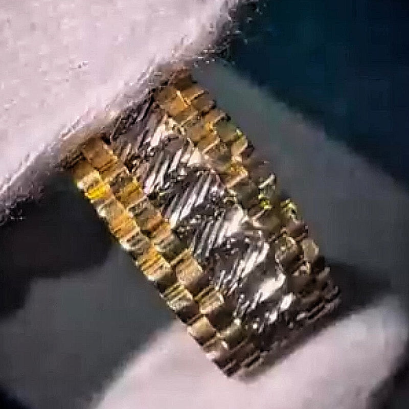 Jzora handmade two-tone geometric link pattern men's ring