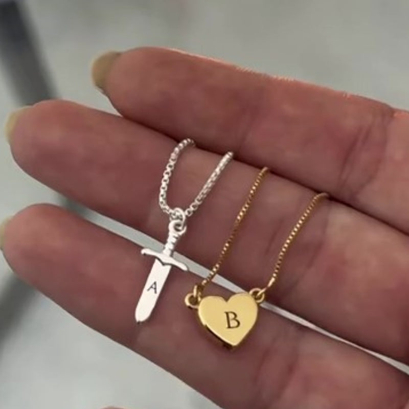 Jzora handmade cross & heart charms personalized two-tone initial necklace