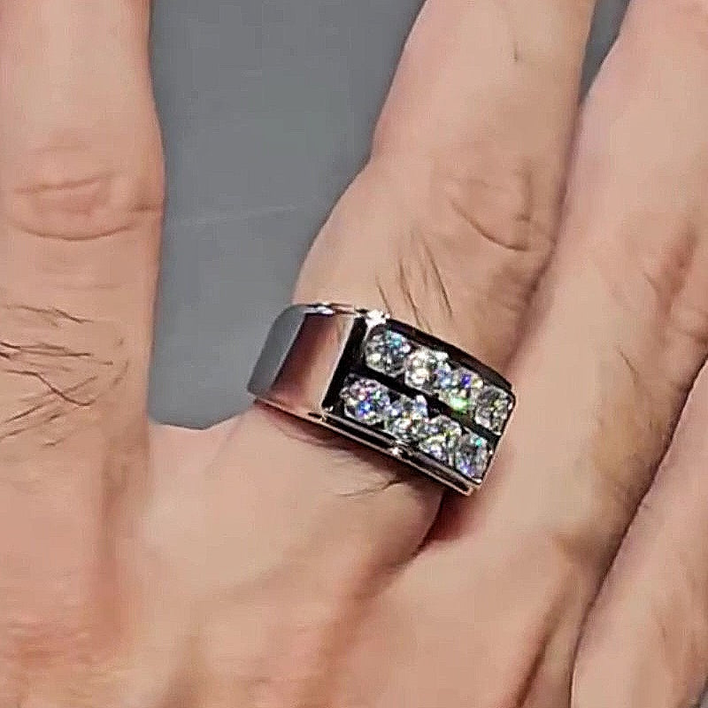 Jzora handmade double row round cut glacier shine men’s ring
