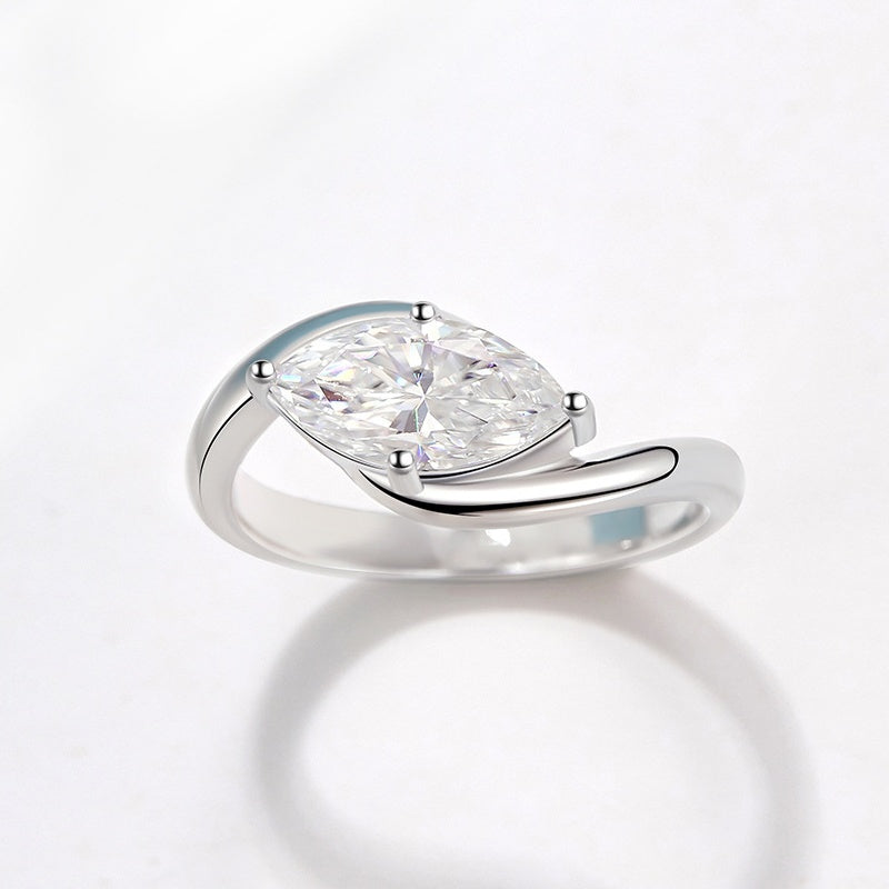 Jzora handmade 2ct marquise cut moissanite chic & elegant sterling silver solitaire ring