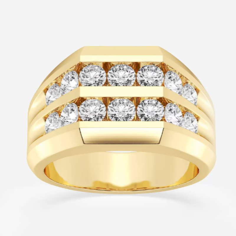 Jzora handmade 2ct double row channel set men's wedding band ring
