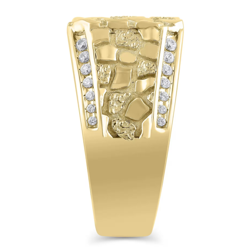 Jzora handmade gold textured nugget round accents men’s ring