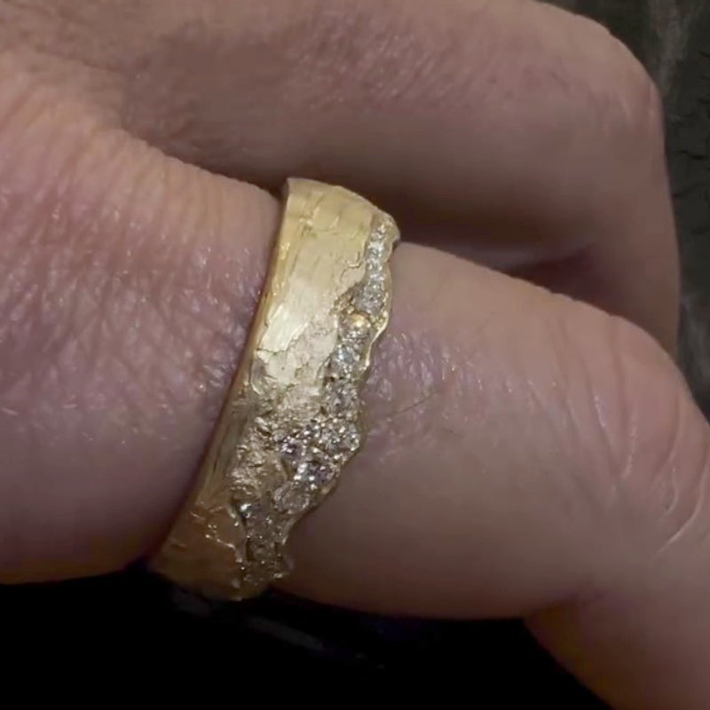 Jzora handmade gold eroding matte finish men's ring