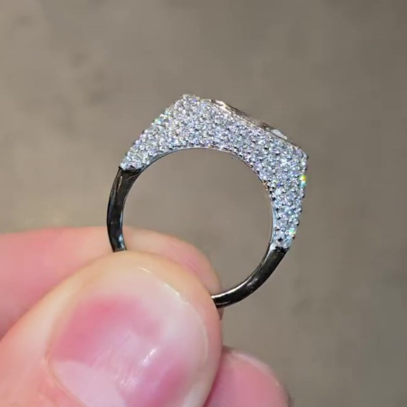 Jzora handmade horizontally set marquise cut full-pavè sterling silver pinky ring