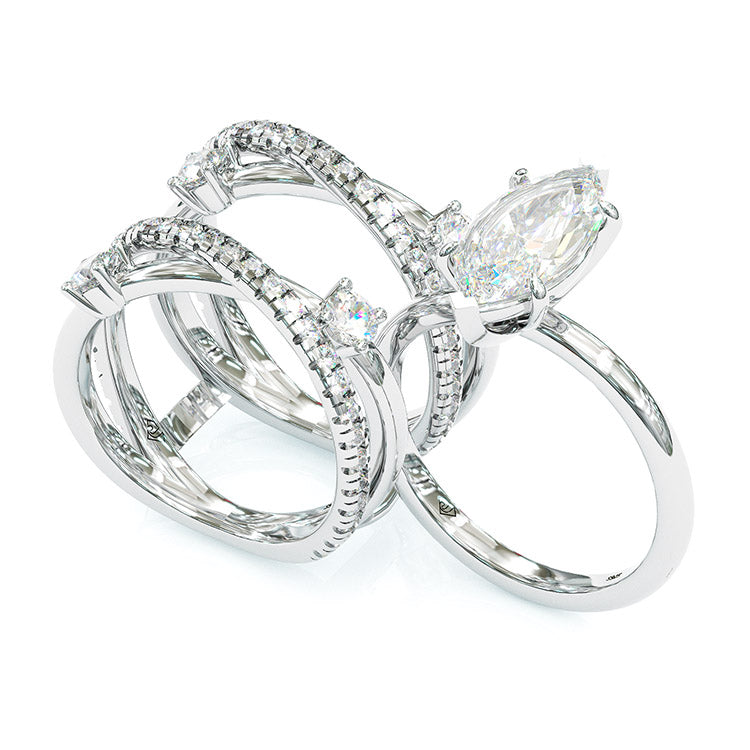 Jzora 3ct marquise cut wedding sterling silver anniversary ring bridal set