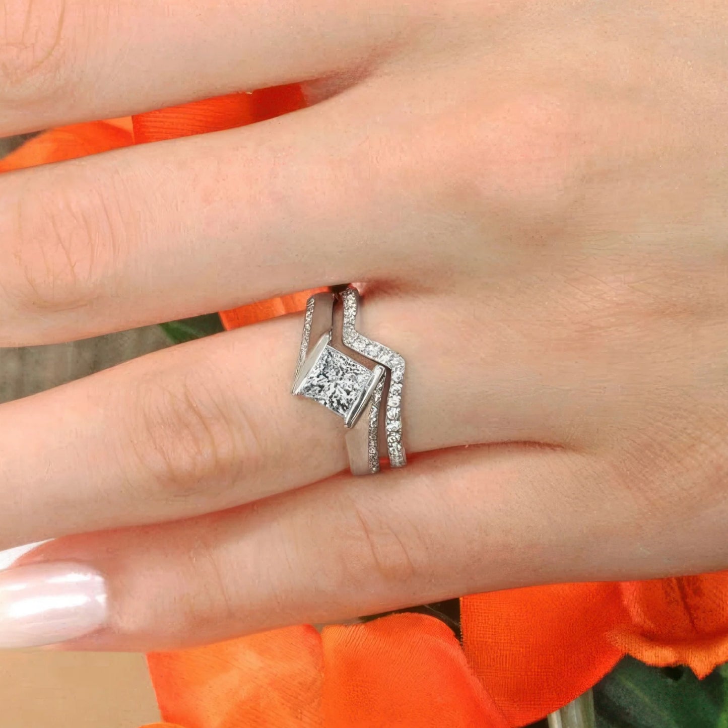 Jzora handmade timeless 1ct princess cut moissanite sterling silver ring set