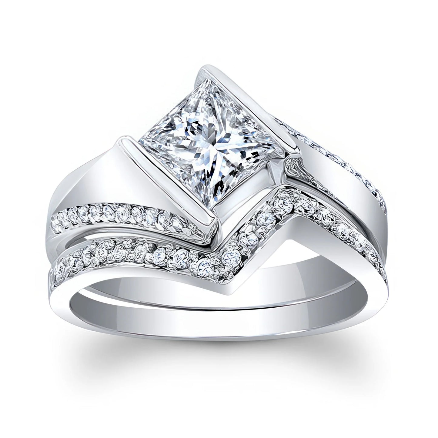 Jzora handmade timeless 1ct princess cut moissanite sterling silver ring set