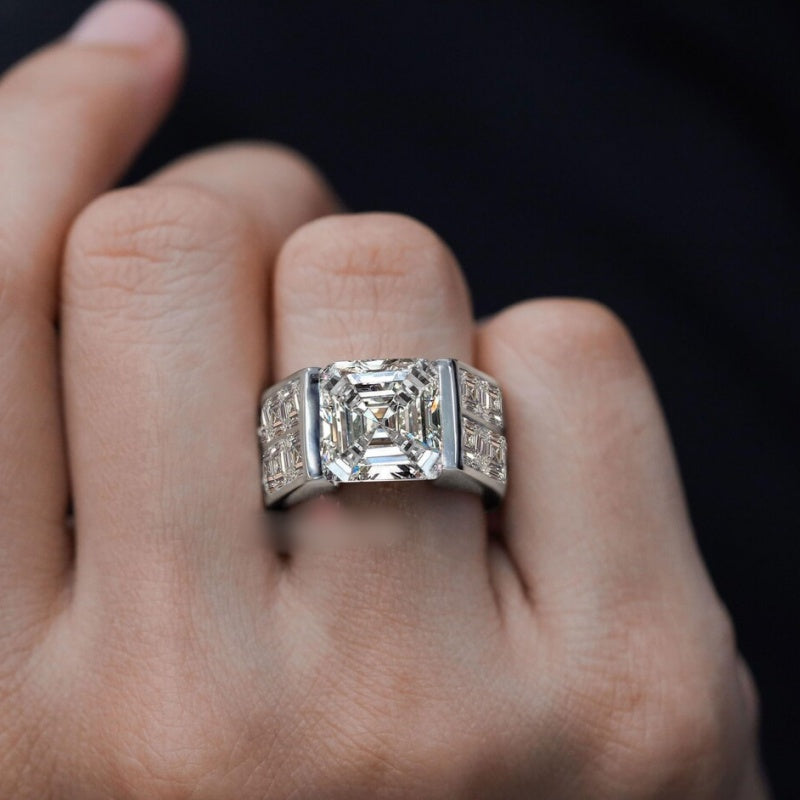 Jzora handmade 7ct asscher cut iced out men's engagement wedding ring