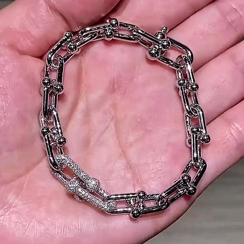 Jzora handmade full pave zircon horseshoe clasp bracelet